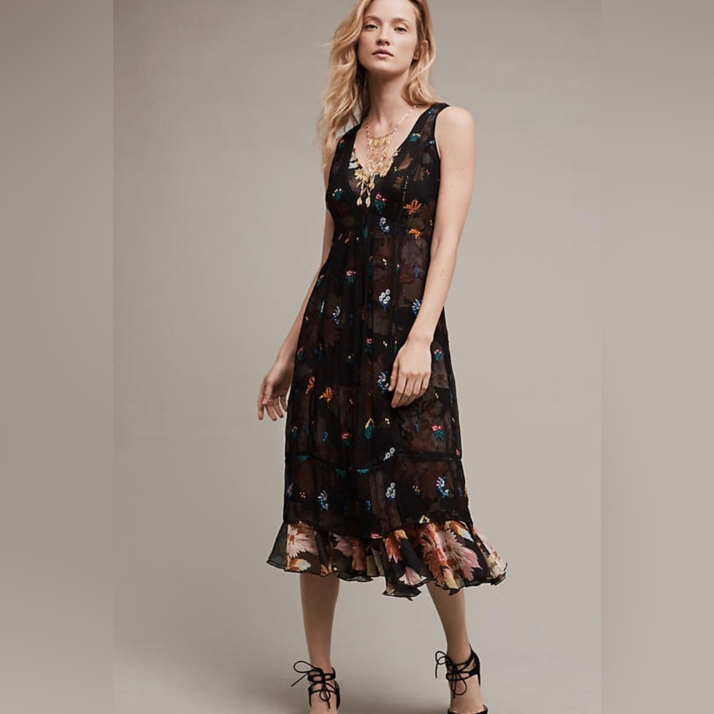 New With Tag Anthropologie By Floreat Garden Stroll Midi Dress. Size 0